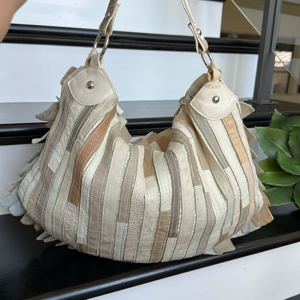 patchwork Multi-Tone Leather Patchwork Hobo Bag - Picture 9 of 14